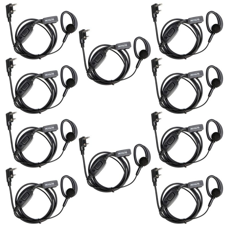 Retevis RT68 Walkie Talkies Earpiece with Mic, Soft Earhook, 2 Pin, for RT22 RT68 RT21 H-777 RT27 RT68H, Compatible with Kenwood, Pxton, Baofeng BF-888S 2 Way Radio, Two Way Radio Headset(10 Pack)
