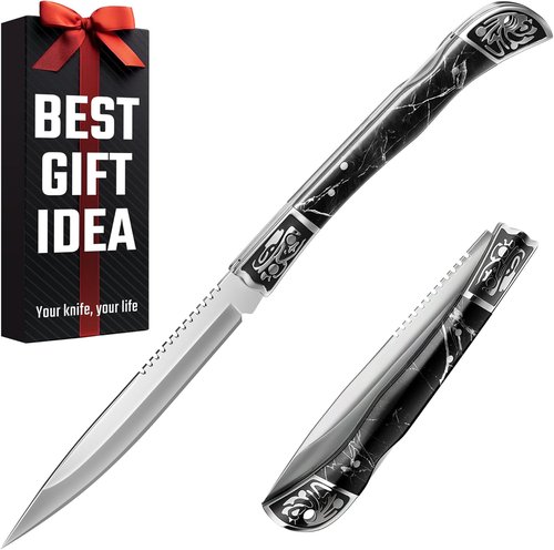 Grand Way Pocket Knife - 4-Inch Slim Folding Knife with Back Lock & Resin Handle | Ideal EDC Gift for Men