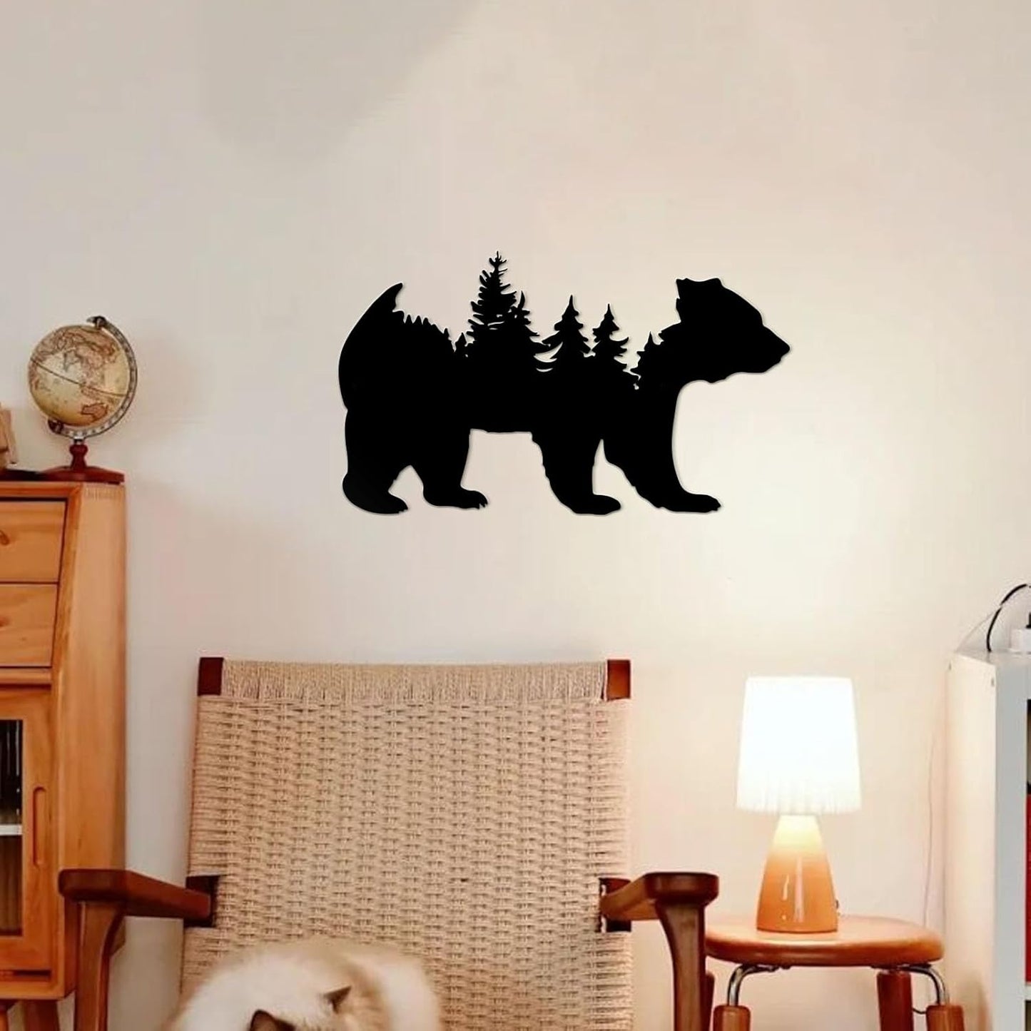 Resama Metal Wall Art - Rustic Pine Tree & Bear Design | Modern Wilderness Decor for Indoor & Outdoor Spaces (Black)