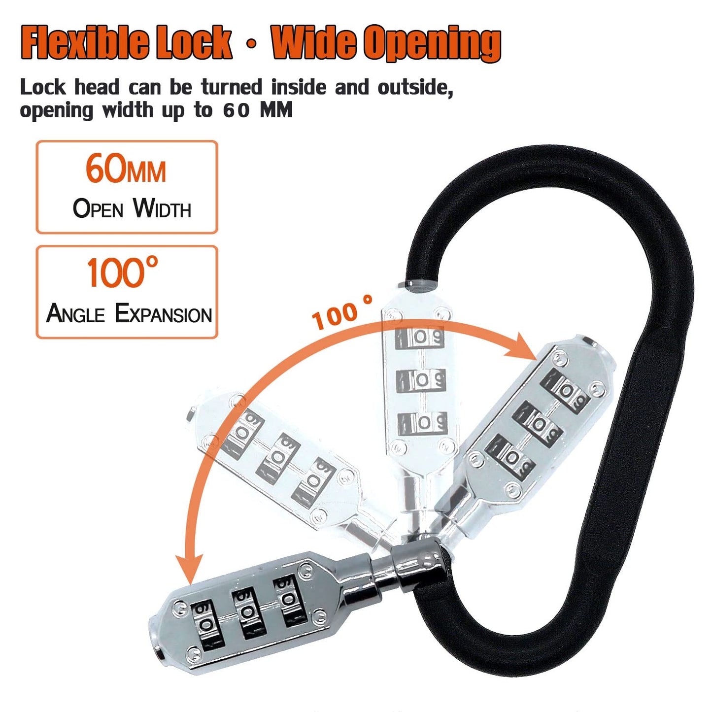 Combination Carabiner Clips,V-Resourcing Resettable 3 Dial Digit Combination Lock Carabiner Keychain,for Suitcase Luggage Travel Baggage Backpack (D Shaped, Large Size, Black, 2 Pack)