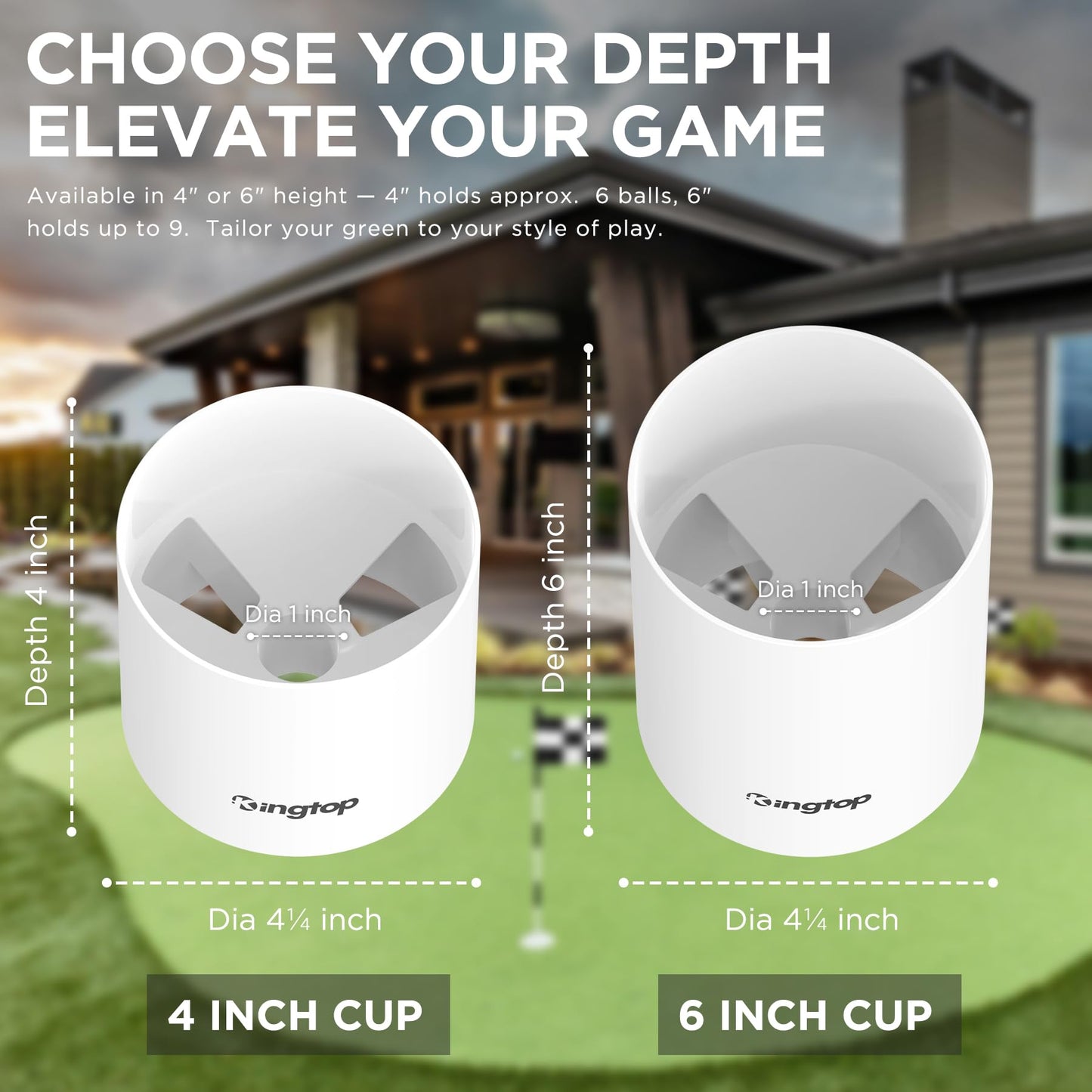 KINGTOP Golf Hole Cup – Fit PGA/USGA Standard, 4 Inches Height, Golf Accessories for Backyard Practice Putting Green, 4-Pack