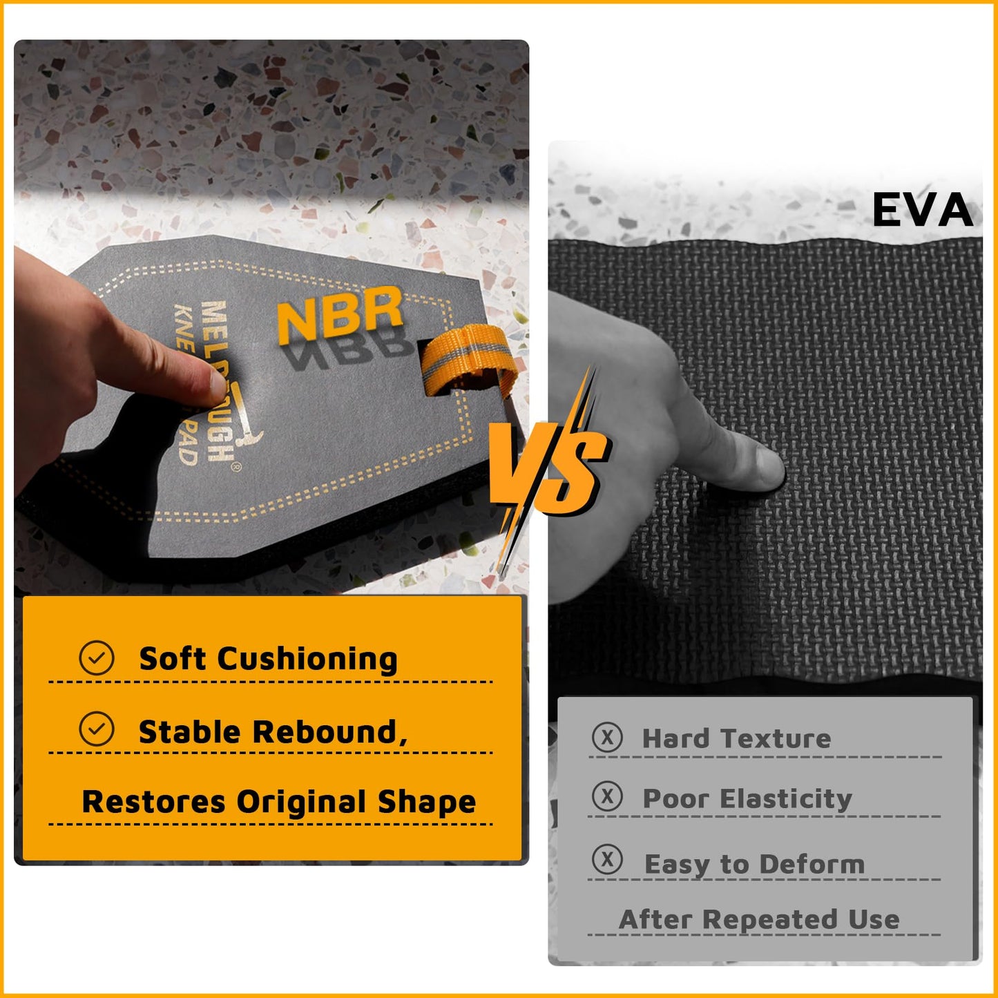MELOTOUGH Mini Kneeling Pad Portable 1 Inch Thick NBR Foam Kneeling Pads for Work Construction, Plumbers, Mechanics, Electricians (Orange/Black)
