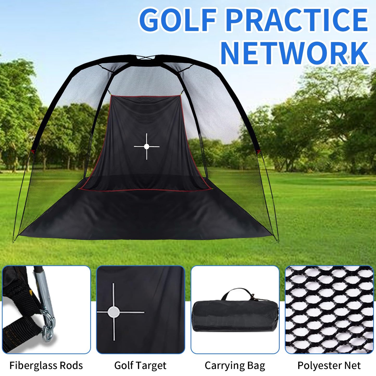 FLITURE Golf Net - 10x 6.5FT Heavy Duty Golf Practice Net with Target for Indoor Outdoor Chipping Swing Training & Hitting Accuracy - Gift for Men Dad & Golfers
