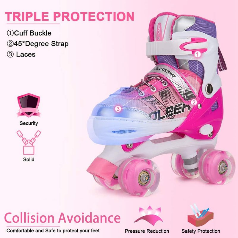 Sowume Adjustable Kids Roller Skates for Girls and Women, All 8 Wheels of Girl's Skates Shine, Safe and Fun Illuminating for Beginner