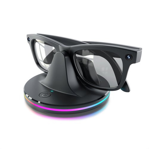 BLUZOVR Charging Dock for Ray-Ban Meta Smart Glasses,Charging Station Compatible with Wayfarer, Skyler, Headliner & Oakley HSTN,Smart Glasses Accessories with LED Indicator,Ambient Lighting,Black