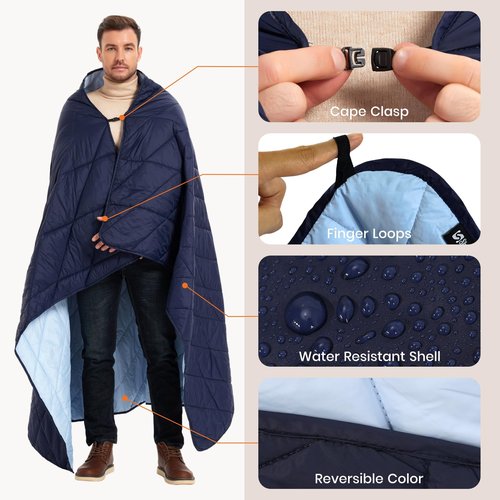 sheelokhwui Ultralight Puffy Blanket, Outdoor Camping Blanket, Water-Resistant and Packable, Great for Camping, Stadium, Traveling, Backpacking, Picnic and Beach. 79"x55". Royal Blue