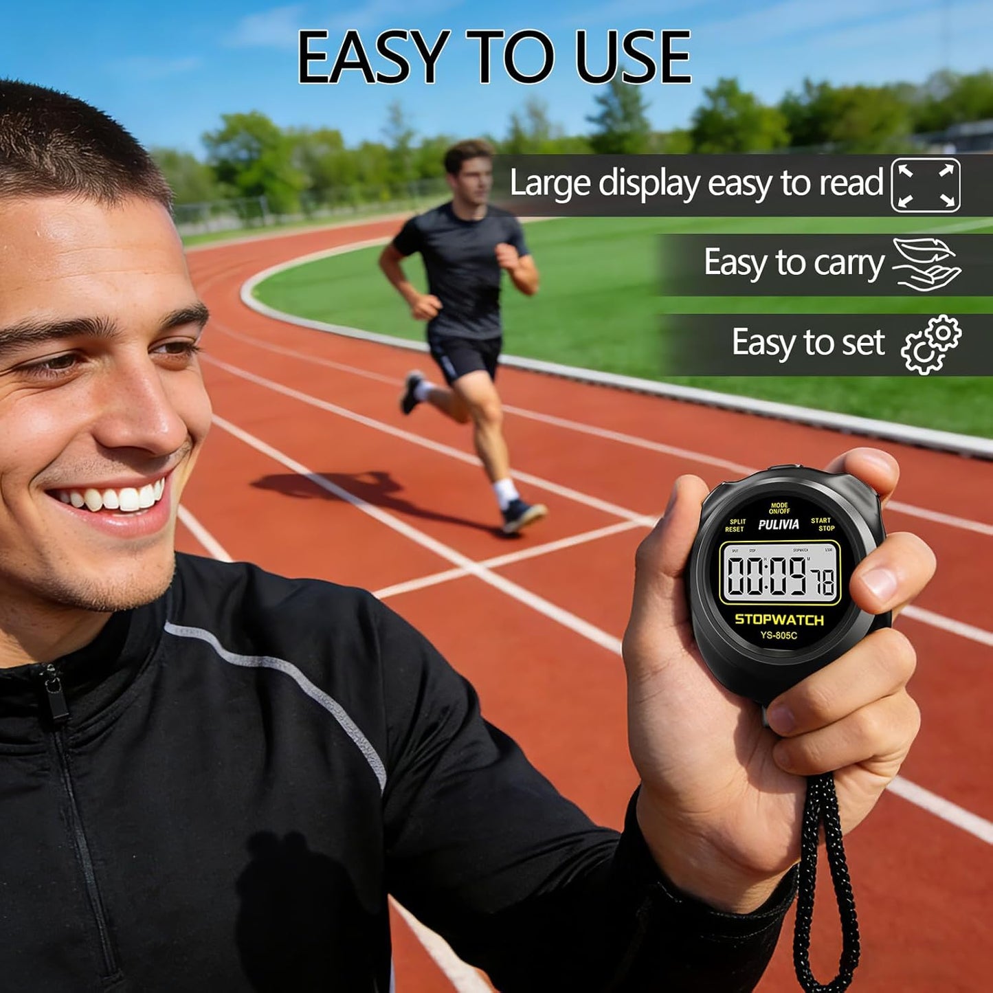 Skiennix Stopwatch Timer - Digital Countdown Timer for Sports | Simple Operation, Black