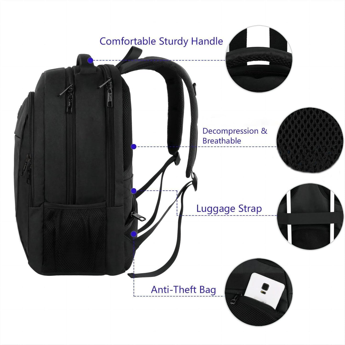 MATEIN Business Laptop Backpack, 15.6 Inch Travel Laptop Bag Rucksack, Water-Resistant Bag Daypack for Work College Computer Men Women Backpack, Black