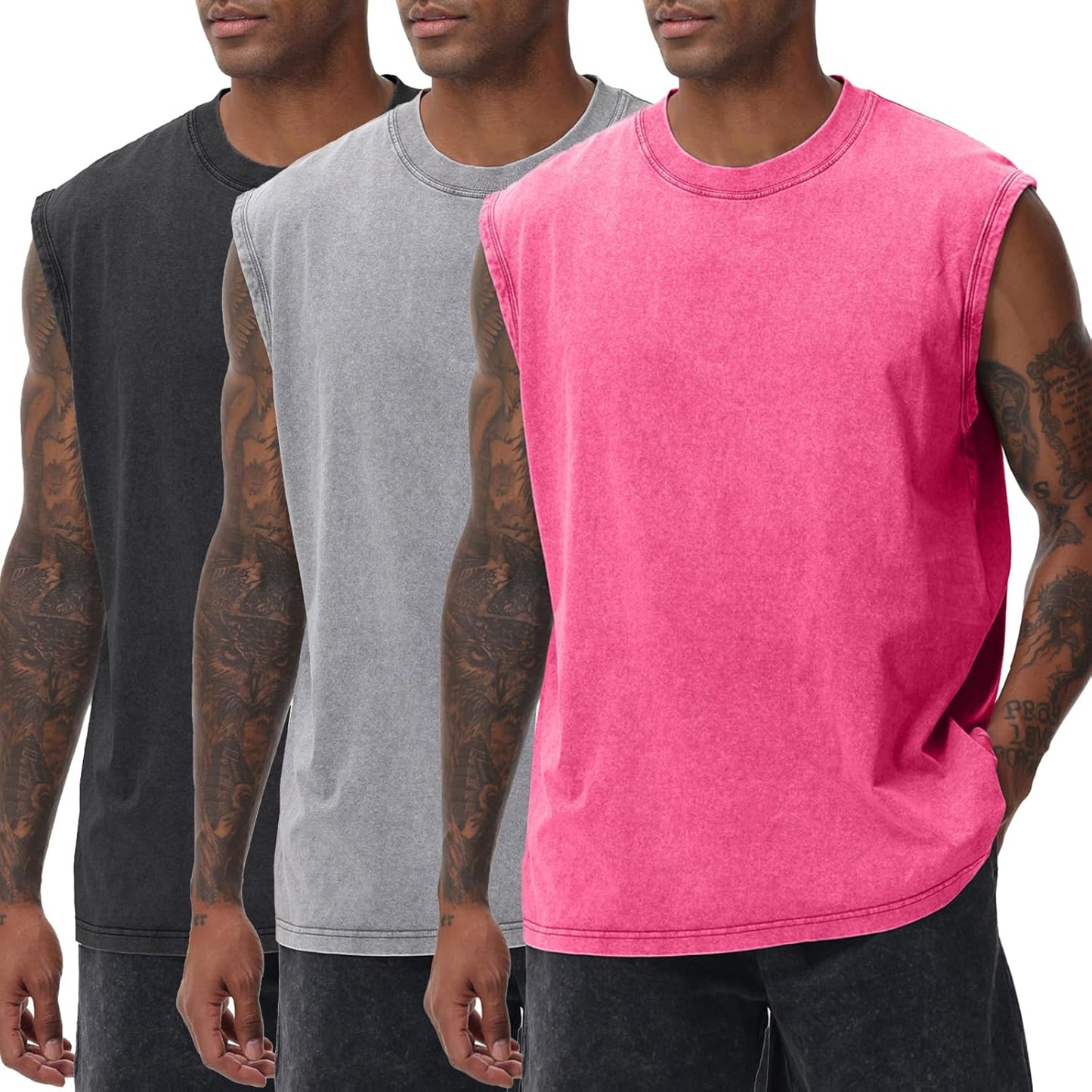 Skiennix Men's Workout Tank Tops - Sleeveless Muscle Shirt for Gym & Running - Acid Wash Loose Fit Tee