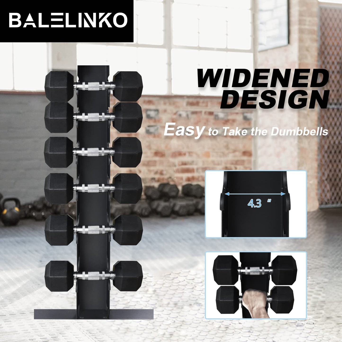 Balelinko Dumbbell Rack Stand Only, 6 Tier Triangular Frame Dumbbell Rack, Dumbbell Holder with 18 Dumbbell Storage Placements, 900 lbs Weight Capacity Weight Storage Stand for Home Gym，Black