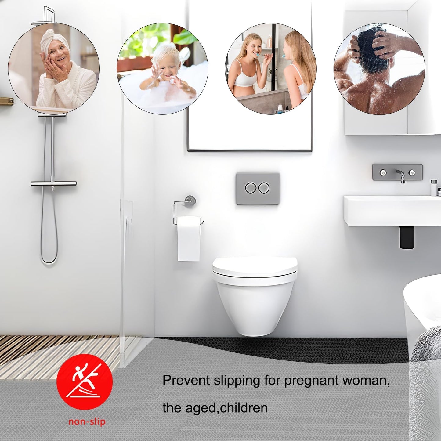 48 PCS Modular Interlocking Cushion, 12" x 12" Interlocking Rubber Floor Tiles with Hole Rubber Mats Drainage Mat, Non Slip Pool Deck Mat Outdoor for Drain Deck Pool Patio (Black)