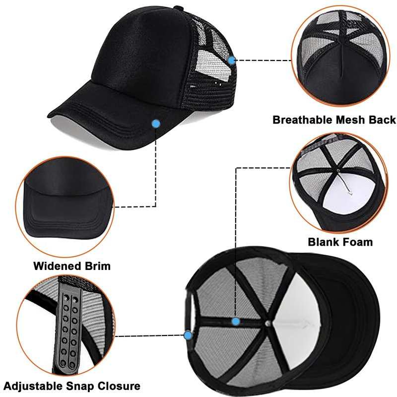 VELTAUTY 6 Pack Multicolor Trucker Hats - Adjustable Mesh Sublimation Blank Hats for Men and Women