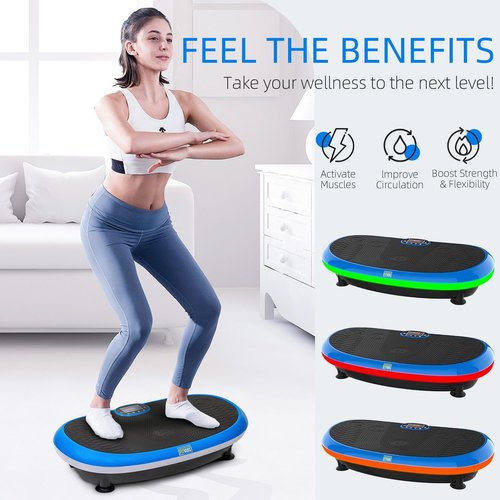 Fitvids Vibration Plate Exercise Machine Workout Vibration Fitness Platform with Resistance Loops and Resistance Band – 3D – 3D-Black – Blue/Black