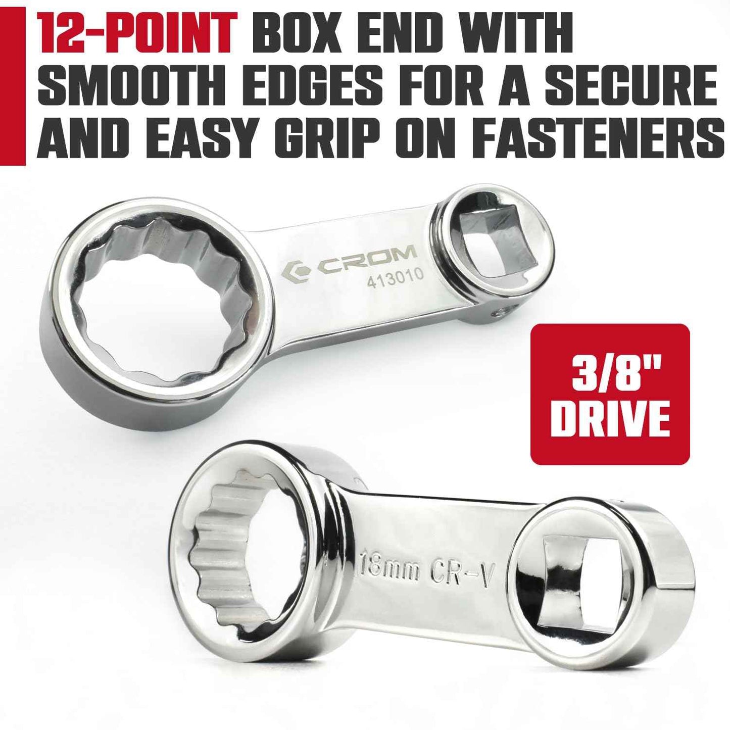 CROM Torque Adapter Extension Set - 12-Point Box End Torque Wrench Adapter with EVA Foam Tray, Made from Corrosion-Resistant CR-V Steel and Chrome Finish (Metric 10-Piece)