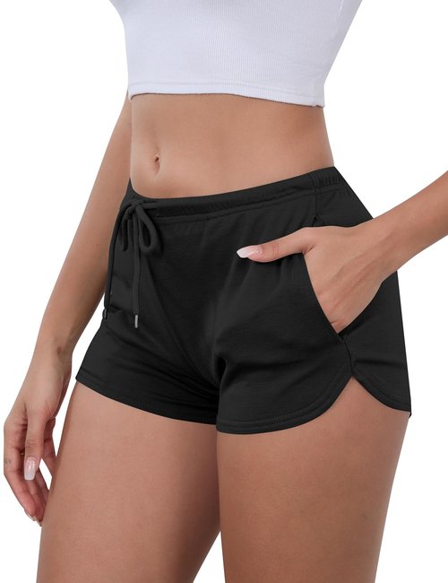 IECCP Sweat Shorts Women Lounge Sleep Y2K Low Rise Mini Shorts Running Workout Summer Shorts with Drawstring & Pockets Black M