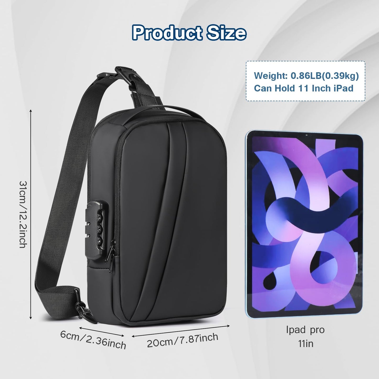 Geestock Anti-Theft Crossbody Sling Bag for Men with USB Port, Small Men's Crossbody Sling Bag PU Leather Chest Bag Shoulder Pack for Travel, Hiking, Work & Daily Use, Black