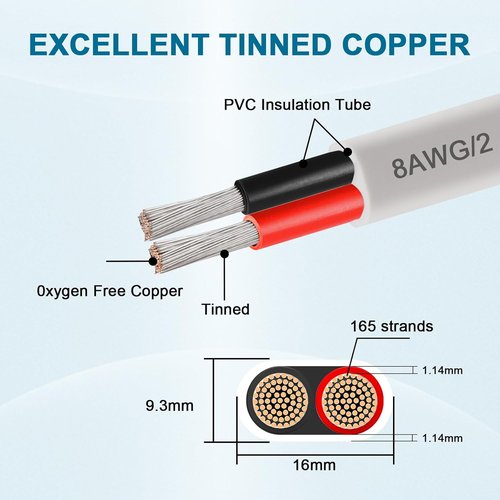 8 Gauge Marine Wire - 5FT Tinned Copper Boat Cable | Waterproof & Corrosion Resistant for RV, Solar, Outdoor Use
