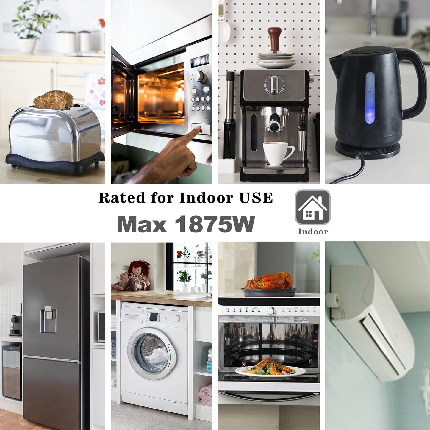 KUNCAN Appliance Power Extension Cord - 3 Prong Flat Wire SPT-3 14 AWG Heavy Duty Male to Female Extender Low Profile Grounded Cable for Major AC Unit, Air Conditioner, Refrigerator (1 Feet)