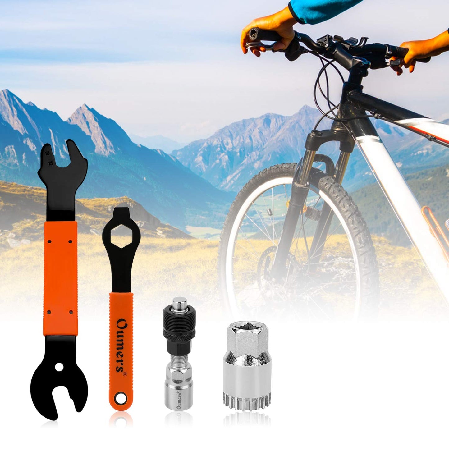 QKURT Bike Pedal Wrench+Bike Crank Extractor + Bike Bottom Bracket Remover + Spanner Wrench, 4 PCS Professional Bicycle Pedal and Crank Arm Removal Tool