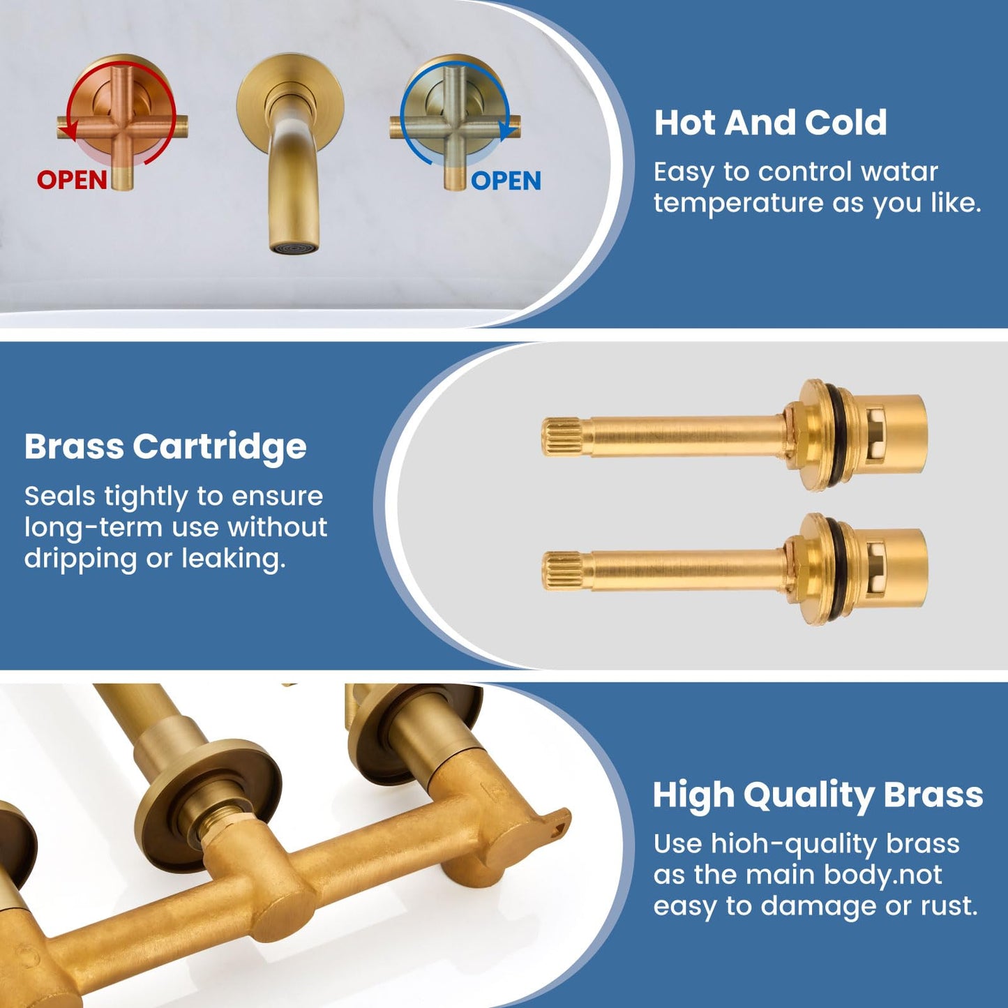 Airuida Solid Brass Widespread Wall Mount Bathroom Faucet with 360 Swivel Spout Wall Mounted Lavatory Faucet Vanity Sink Mixer Tap with Rough in Valve and Double Cross Handles Antique Brass