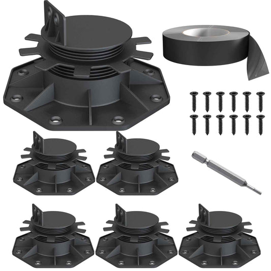 DECKIT 6 Pack Adjustable Deck Support Pedestal, High Load Deck Supports/Deck Blocks/Deck Support Blocks/Deck Footing for Floating Deck Platform & Floor Height Adjustment (1-3/16" to 2-3/8")