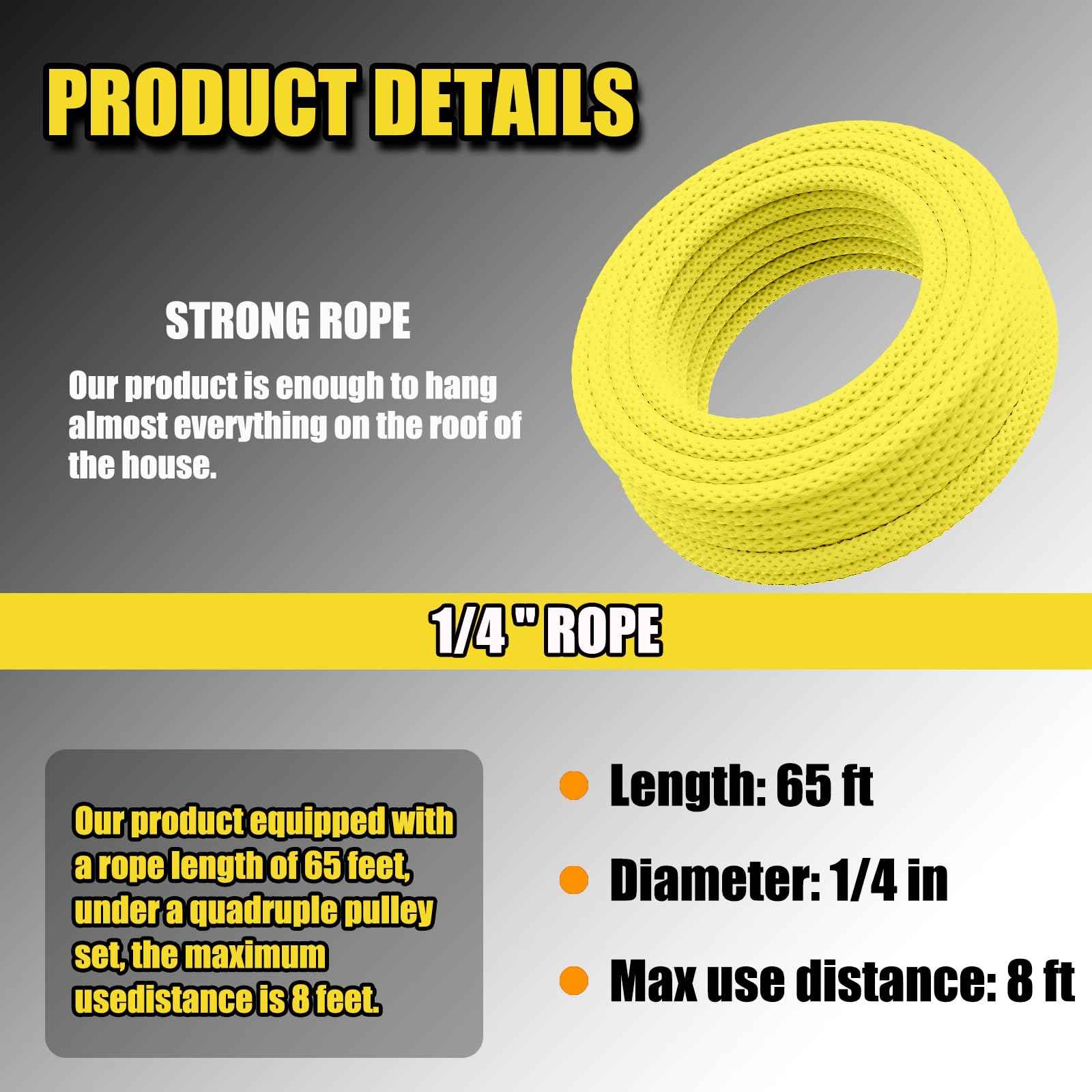 Block and Tackle 4400 LB Breaking Strength Heavy Duty Pulley, 65 Ft Rope Pulley, Upgraded Metal Bearing, 7:1 Lifting Power Pulley System, Pulley Hoist for Lifting Heavy Objects(Yellow)