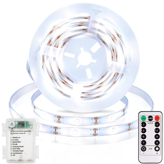 echosari 3.3FT 6000K Strip Lights Battery Operated, Tape Light with Remote 8 Modes Timer Self-Adhesive Cuttable, Strip Lights for Bedroom Cabinets Shelves TV Indoor Decor (Cool White)