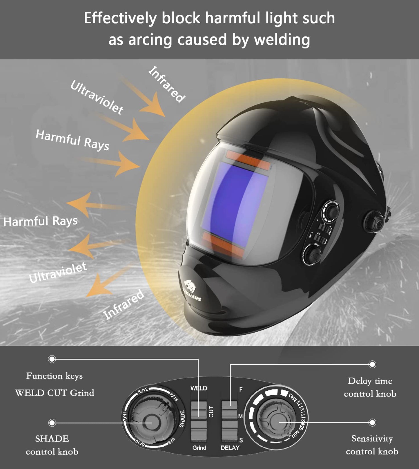 TEKWARE Large Viewing True Color Solar Powered Auto Darkening Welding Helmet, 4 Arc Sensor Wide Shade Range 4/5-9/9-13 Welder Mask for Mig Tig Arc Grinding Plasma(Eclipse)