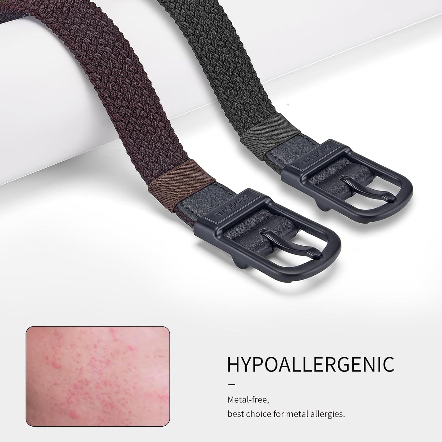 Skiennix Hypoallergenic Golf Belt - Tsa Approved, Nickel Free, Elastic Stretch, 1.38" Width