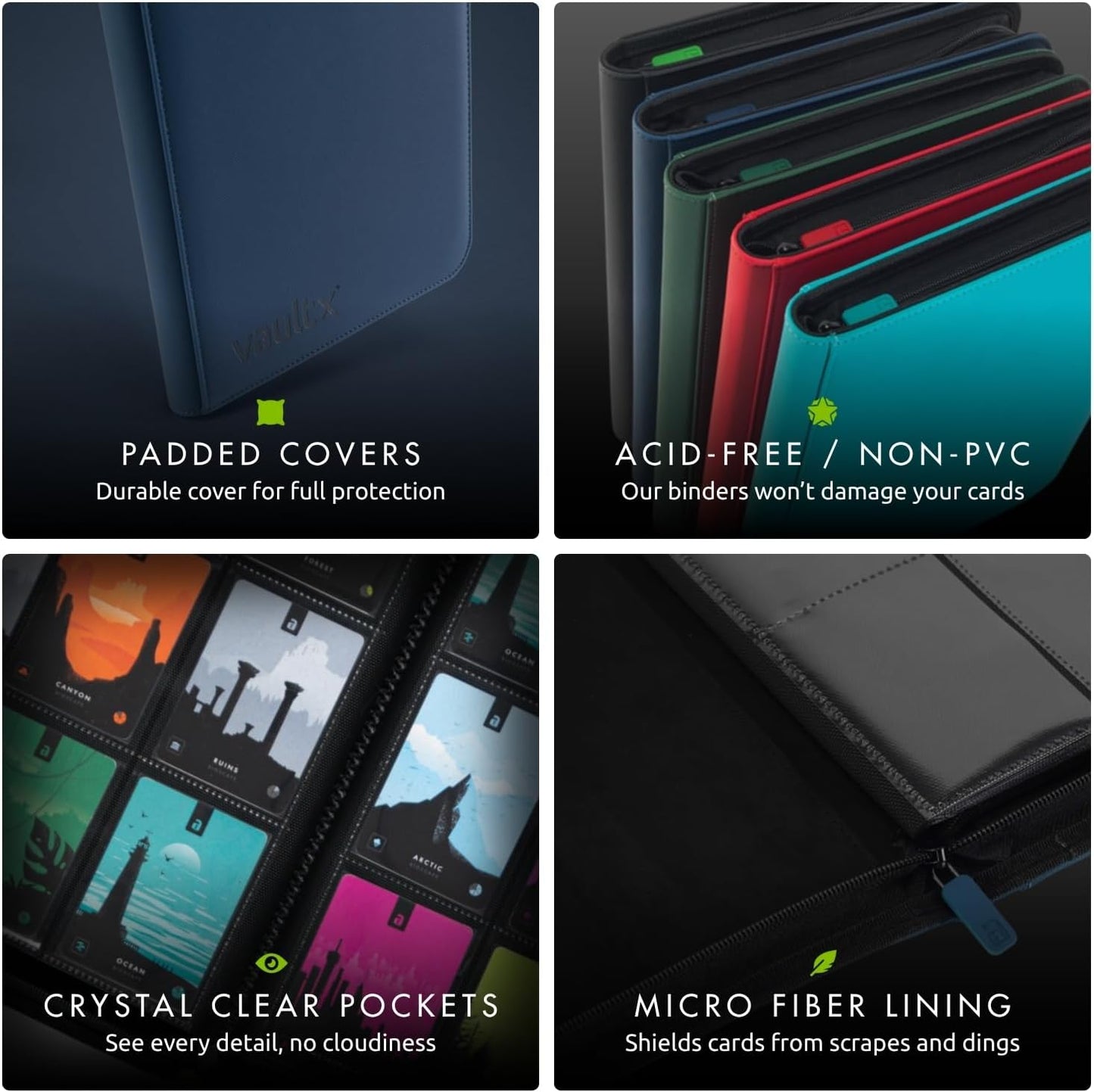 Vault X 9 Pocket Trading Card Binder - Premium Exo-Tec Material, Holds 360 Cards, Blue Color