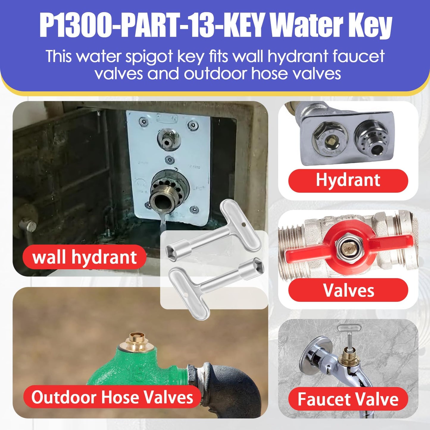 HAVANSIDY 2 Pack Hydrant Key 3/8 for Zurn P1300-PART-13-KEY Water Key, Fire Hydrant Water Spigot Key for Wall Hydrant Faucets Valves and Outdoor Hose Valves, Shut Off Tool for Faucet Water Hydrant