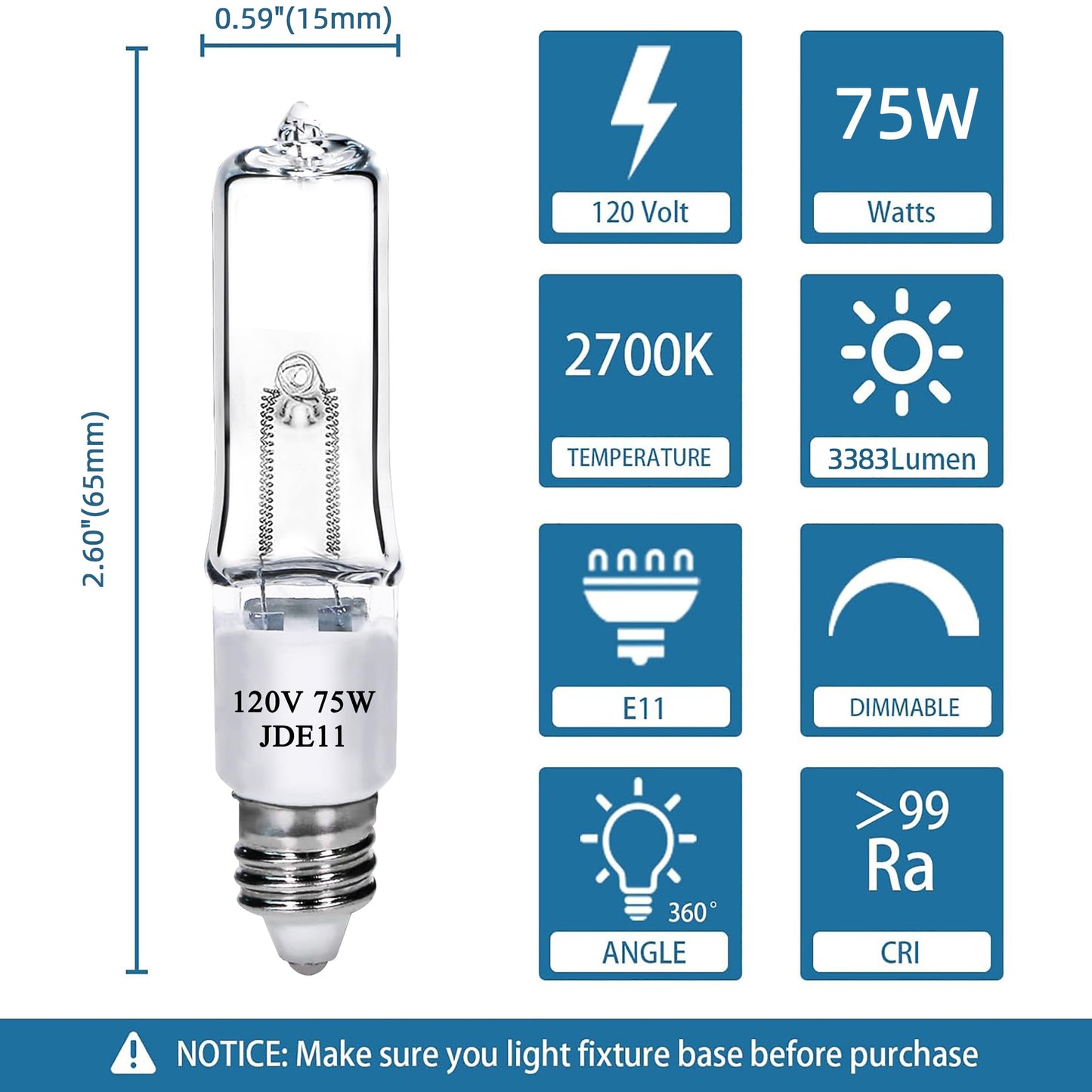 Lachesan JDE11 120V 75W T4 Mini Candelabra Base（Replacement E11 Led Bulb） 2700K Clear Dimmable JD E11 Halogen Light Bulbs for Chandeliers, Ceiling Fan, Table Lamps, Cabinet Lighting, 4 Pack