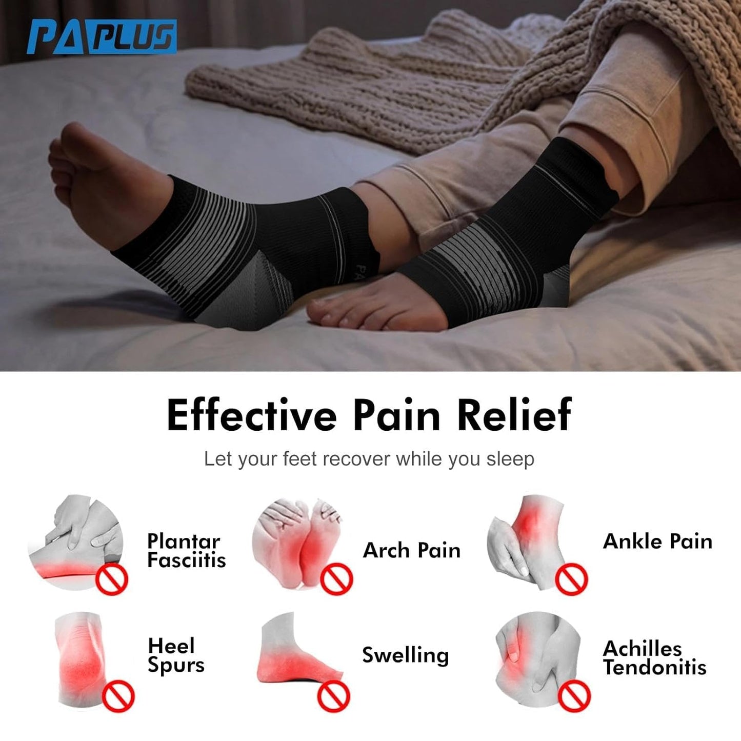 Skiennix Plantar Fasciitis Socks - Compression Ankle Brace with Arch Support for Pain Relief | Black, X-Large
