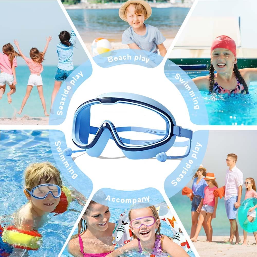 Skiennix Large Frame Waterproof Anti-Fog Swimming Goggles | Kids Swim Goggles for Ages 2-14