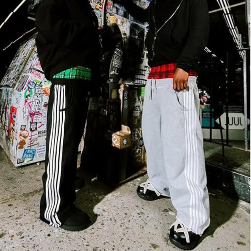 Double Waisted Sweatpants Men Casual Striped Boxer Sweatpants High Rise Wide Leg Baggy Sweat Pants with Elastic Drawstring（Grey，m）