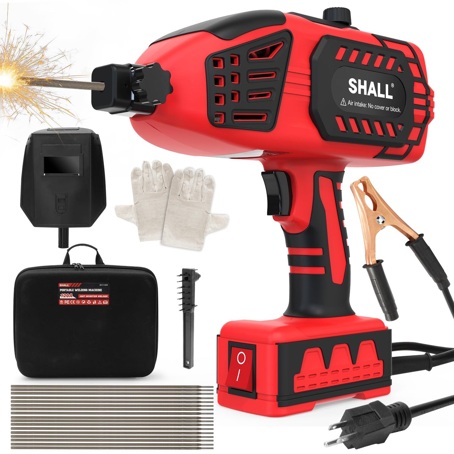 SHALL Portable Electric Welding Machine, 110V Handheld ARC Welder with IGBT Inverter, 0-120 Amp Adjustment Current for 1/16''-1/8'' Welding Rods