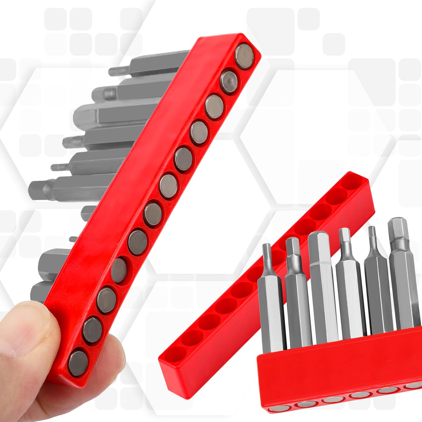 Kigley 20 Pcs 12 Holes Hex Shank Bit Holder Screwdriver Head Drill Bit Organizer Plastic Storage Case Fit for 1/4 Inch Hex Shank (Red)