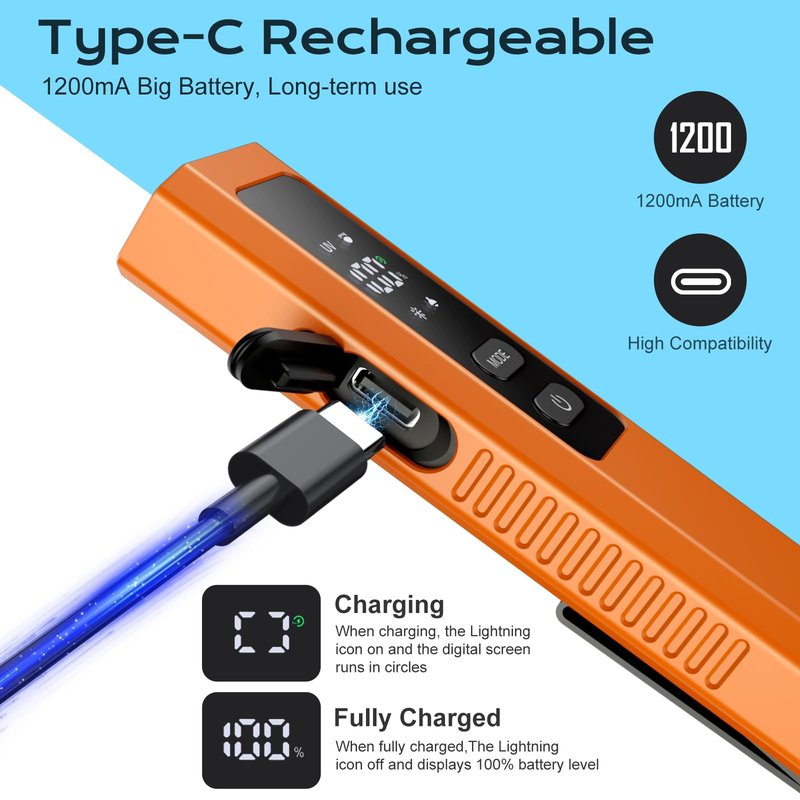 Acoszero EDC Flashlight 4 in 1 Pocket Magnetic Slim Flat Flashlight High Lumens Work Light with Green Beam & UV Light & Warning Light Combo EDC Rechargeable LT-010 (Orange Color)