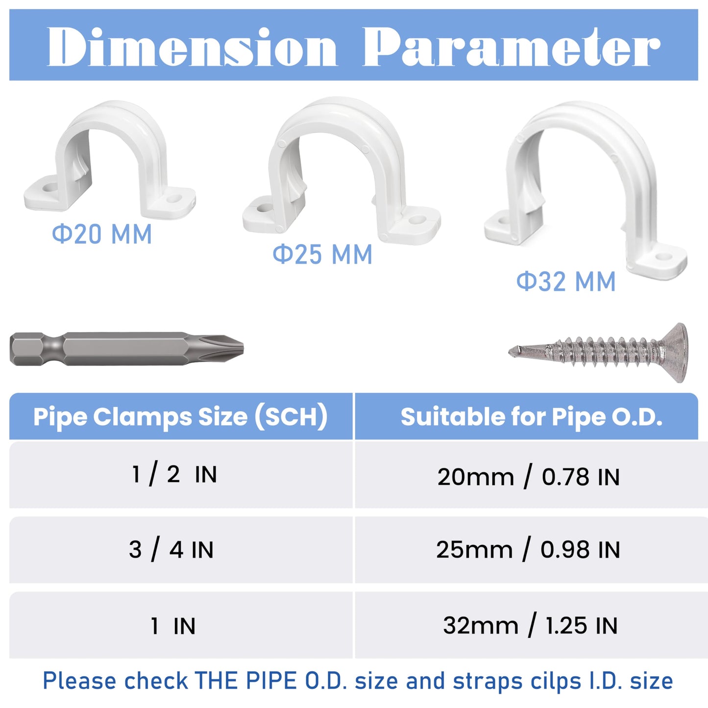 20 Set PVC conduit pipe strap clamps Φ32 MM - SCH 1 IN,Two Hole plastic pipe clips