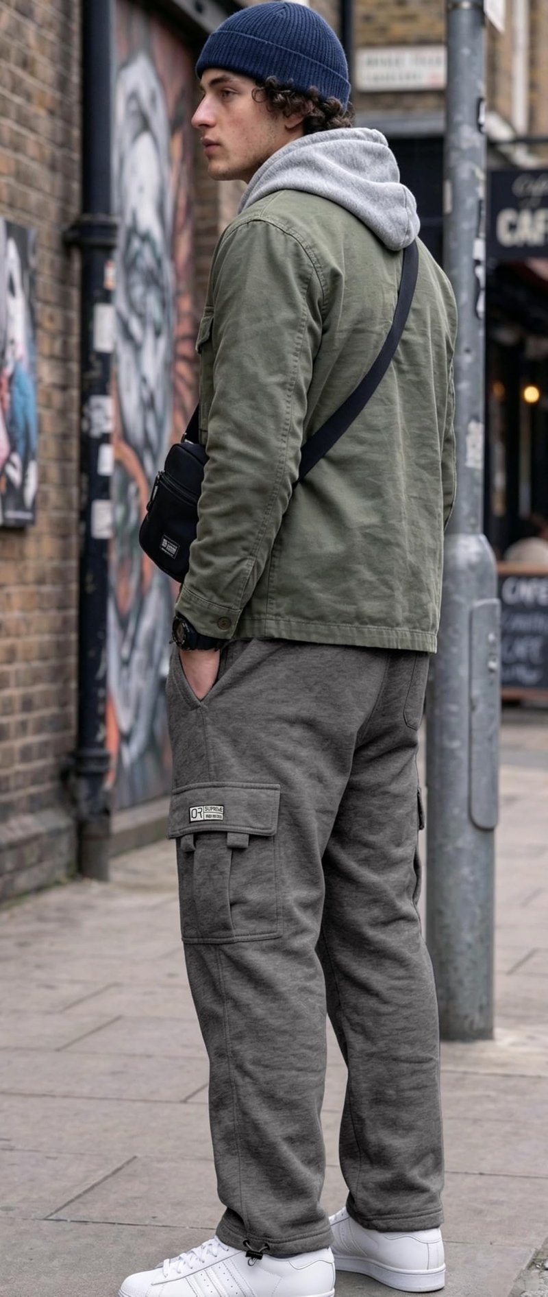 HUNGSON Mens Cargo Sweatpants Drawstring Casual Hiking Pants Joggers Athletic Trousers Cotton Loose Straight Pants for Men Dark Grey Heather