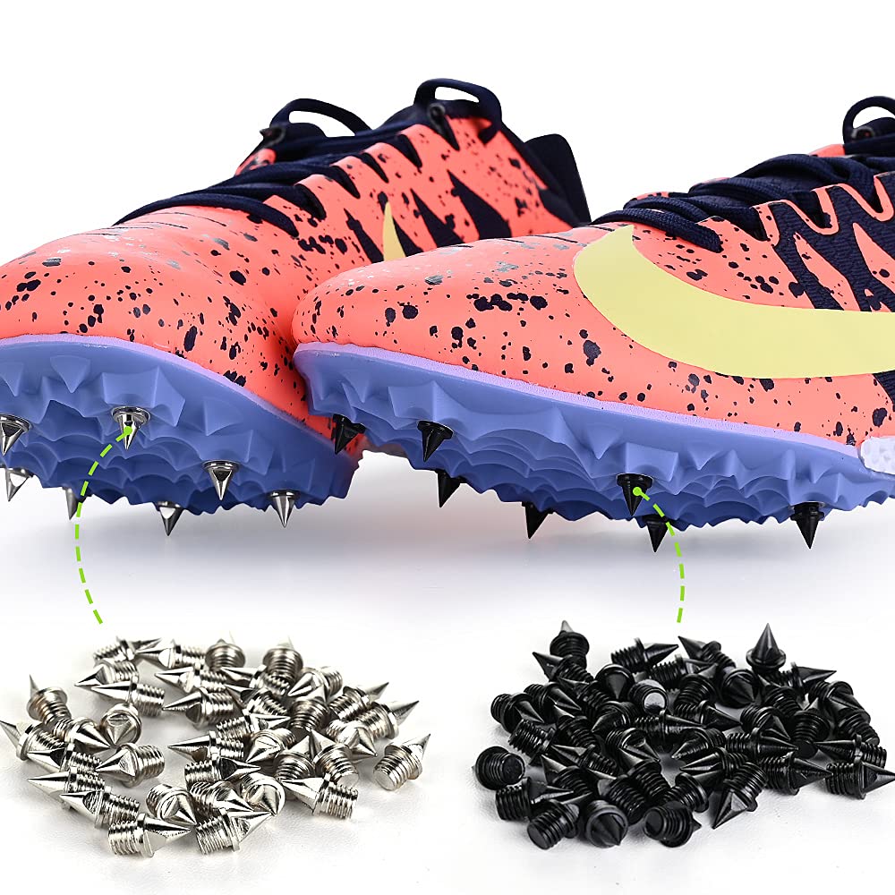 96PCS Alloy Steel Track Spikes, 32pcs 1/8in + 32pcs 3/16in + 32pcs 1/4in Track and Cross Country Spikes Golf Shoe Spike with Spike Wrench, Replacement for Sprint Sports Short Running