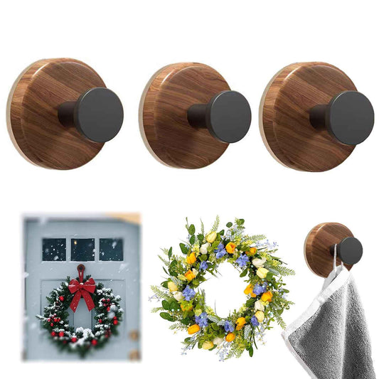 Suction Cup Wreath Holder for Front Door Glass Door, Suction Cup Hooks for Shower, Bathroom, Window, Wall and Mirrors, Christmas & Halloween Wreath, Decor Hanger for Front Door（Wood Grain 3 Pcs）