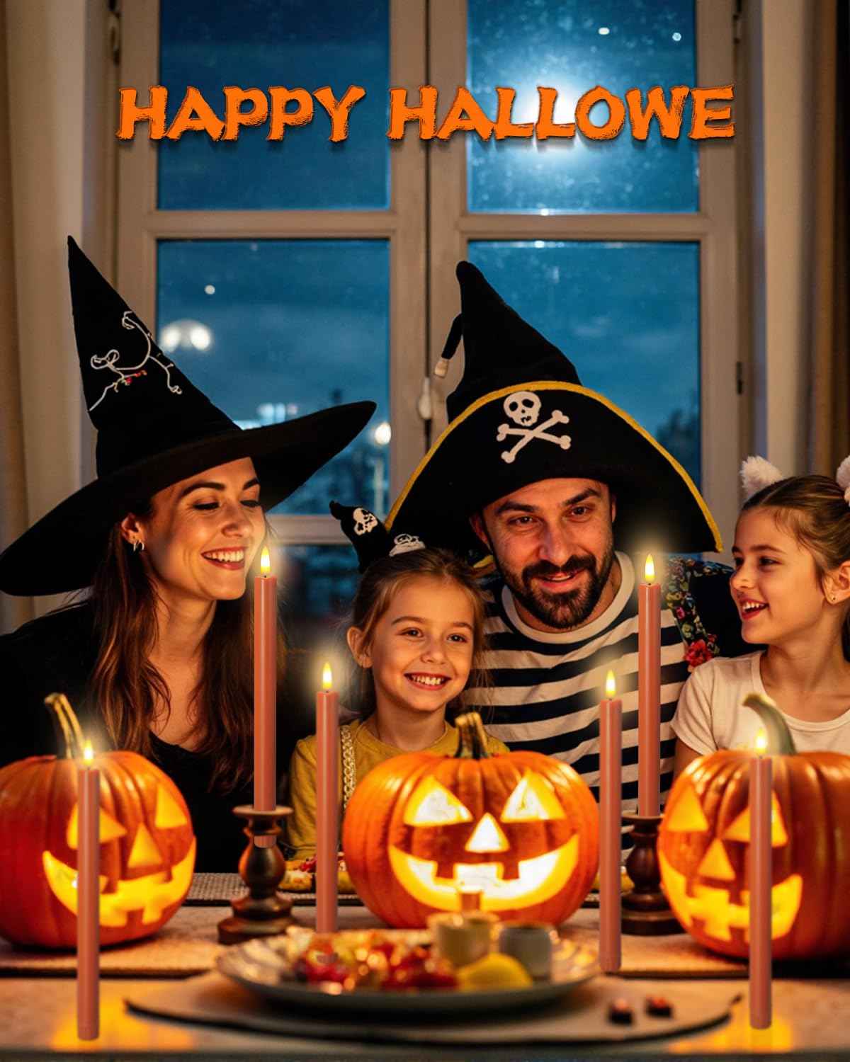 SUNGEGE Orange Flameless Taper Candles, 6 Pack, 0.78 x 9.9 Inches, LED Flickering with 2 Remotes, Battery Operated for Halloween, Fall, and Thanksgiving Decorations