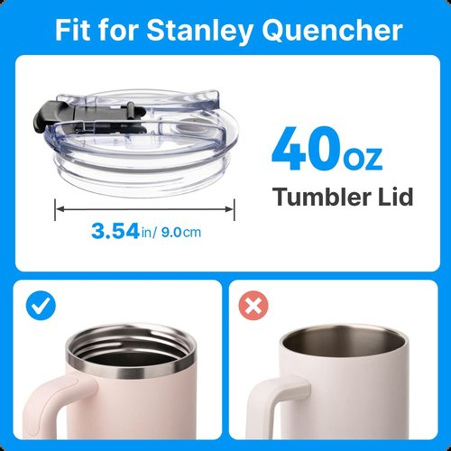 Bluwing 40oz Tumbler Lid Replacement for Stanley Quencher 40 oz, 2PCS Reusable Replacement Tumbler Cover Lid for 40 oz Stanley Quencher 2.0 & ProTour Cup(Blue)