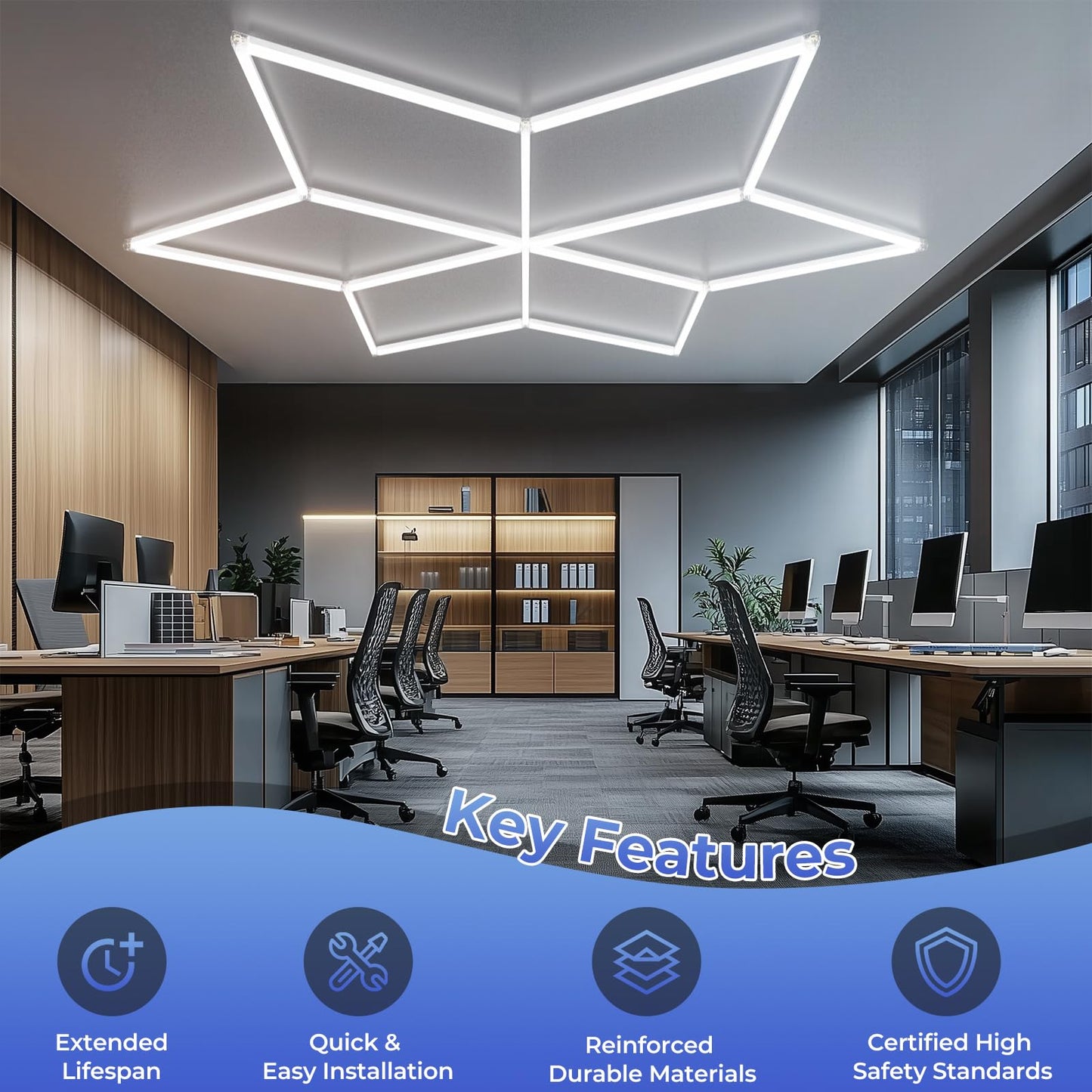 ALLYES Hexagon Garage LED Lights - 6500K 8910LM, Snowflake-Shaped Ceiling Light for Workshops, Basements, Gyms