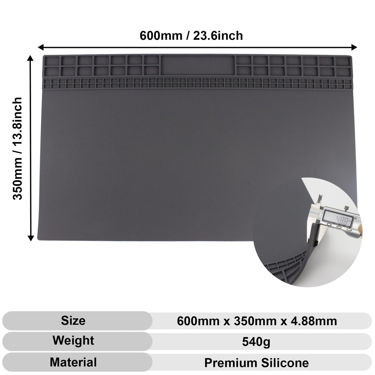 Extra Large Soldering Mat 23.7''x13.8'' Premium Silicone 932°F Heat Resistant Repair Mat Non-Slip Large Silicone Mat for Soldering Iron, Electronic, Phone, Laptop Repair (Grey)