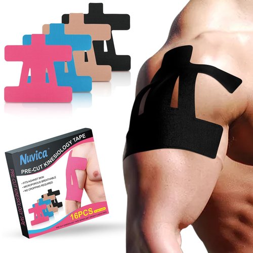 16PCS Precut Kinesiology Tape for Shoulder,Shoulder Tape for Pain Relief&Support Waterproof and Breathable,Tape for Shoulder Support & Muscle Sport