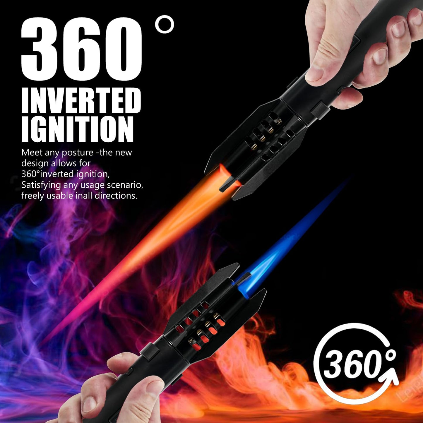 Butane Torch Lighter Cooking Torch Refillable Windproof Firelighter Bright Fire Lighter Christmas Stocking Stuffer Gifts for Men Dad, Blue Red Flame Adjustable Jet Flame for BBQ (Gas Not Included)