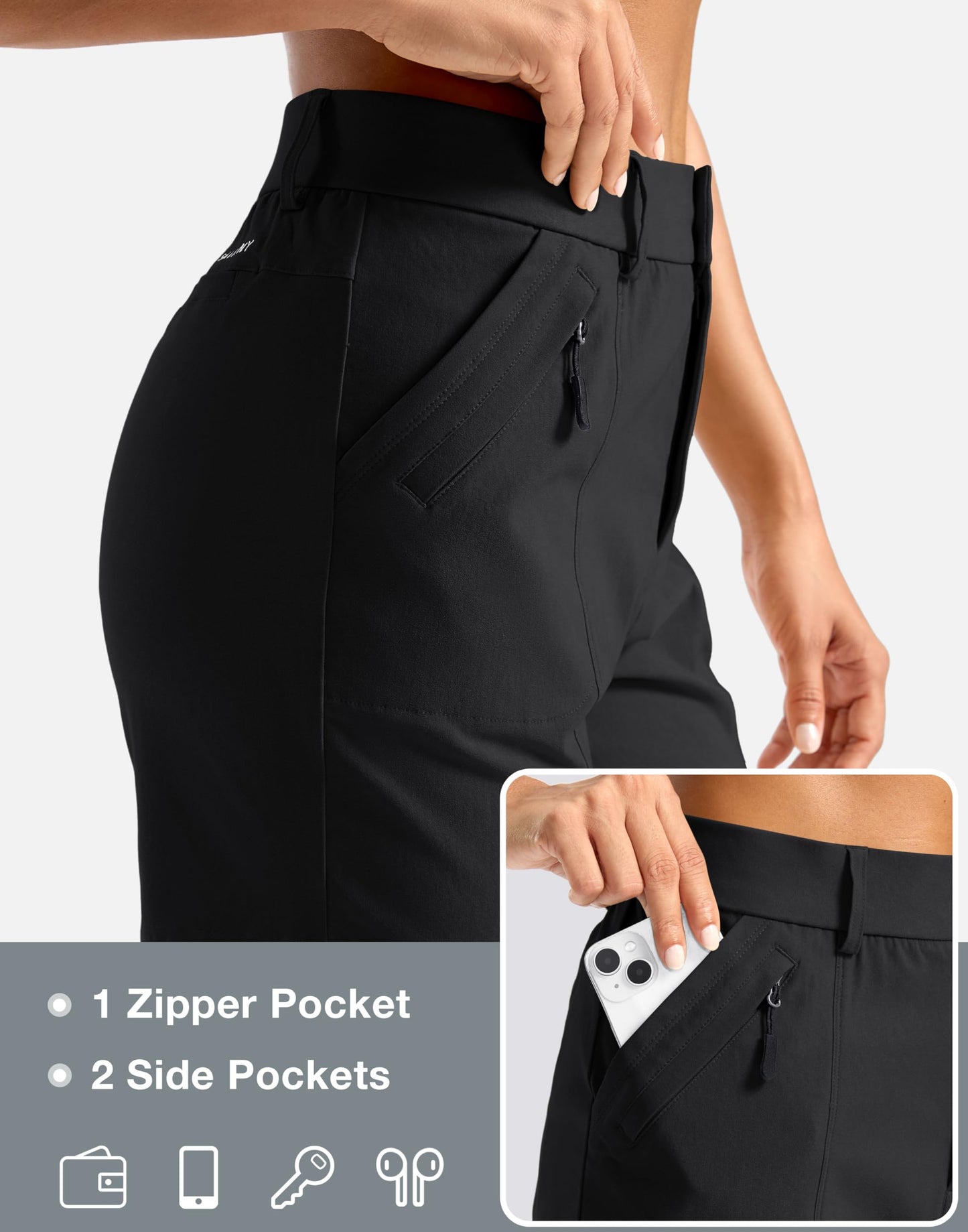 SANTINY Women's 5"/7" Hiking Golf Shorts Quick Dry Stretch Casual Work Shorts with Pockets for Women Walking Travel Summer (Black_L)