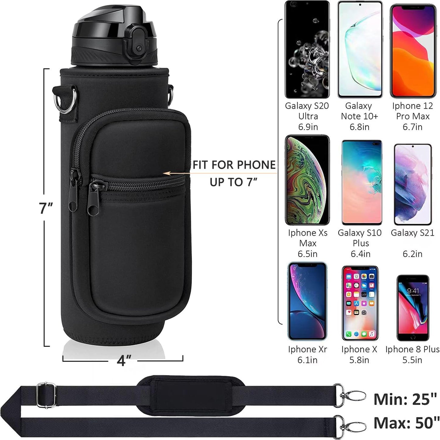 Skiennix Water Bottle Carrier - Versatile Crossbody Sling Bag with 2 Pockets for Hiking & Travel